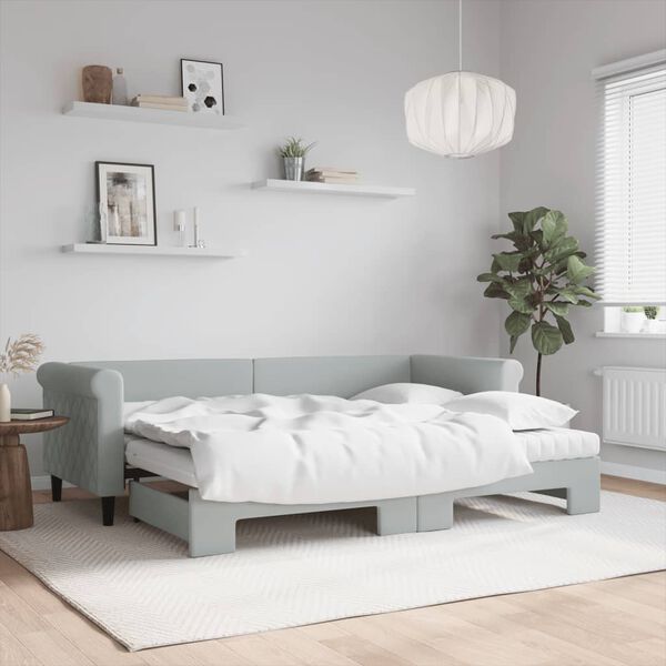 vidaXL Lit de jour avec gigogne et matelas gris clair 80x200cm velours