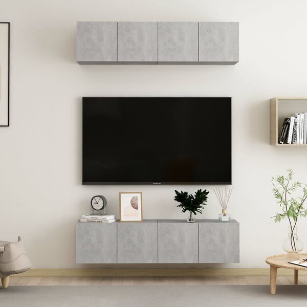 vidaXL Meubles TV 4 pcs Gris b&eacute;ton 60x30x30 cm Bois d'ing&eacute;nierie
