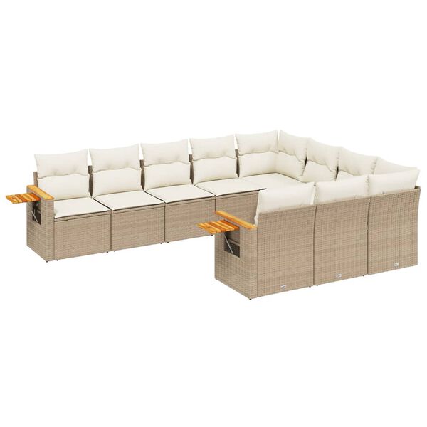 vidaXL Salon de jardin avec coussins 10 pcs beige r&eacute;sine tress&eacute;e