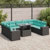 vidaXL Salon de jardin 10 pcs avec coussins noir r&eacute;sine tress&eacute;e acacia
