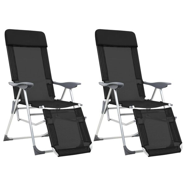 vidaXL Chaises de camping pliables lot de 2 repose-pied Noir Aluminium