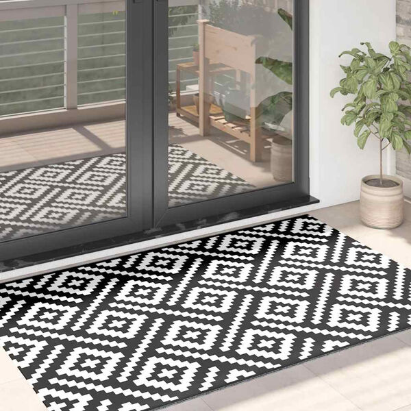 vidaXL Tapis d'ext&eacute;rieur ARAKIL Blanc et noir 120x180 cm PP