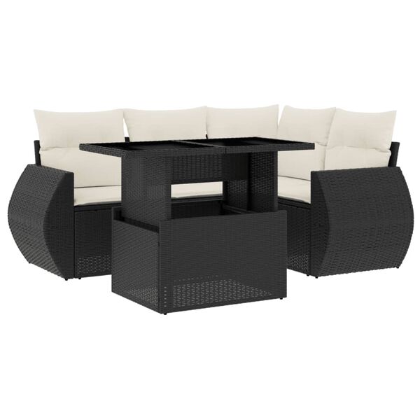 vidaXL Salon de jardin 5 pcs avec coussins noir r&eacute;sine tress&eacute;e