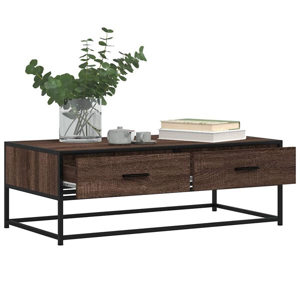 vidaXL Table basse ch&ecirc;ne marron 100x50x35cm bois d'ing&eacute;nierie et m&eacute;tal