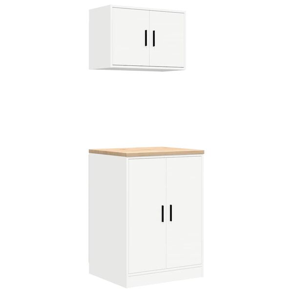 vidaXL Armoires de garage 2 pcs blanc bois d'ing&eacute;nierie