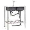 vidaXL &Eacute;vier de camping Double lavabo avec robinet Acier inoxydable