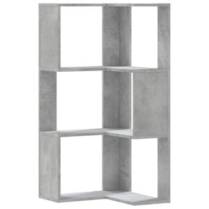 vidaXL Biblioth&egrave;que d'angle &agrave; 3 niveaux gris b&eacute;ton bois d'ing&eacute;nierie