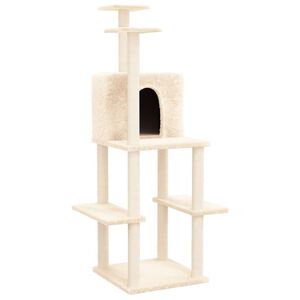 vidaXL Arbre &agrave; chat avec griffoirs en sisal Cr&egrave;me 144,5 cm