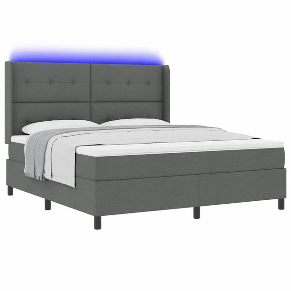 vidaXL Lit &agrave; ressort LED avec matelas Gris fonc&eacute; 180 x 200 cm tissu