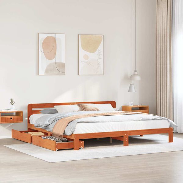 vidaXL Cadre de lit sans matelas cire marron 180x200cm bois pin massif