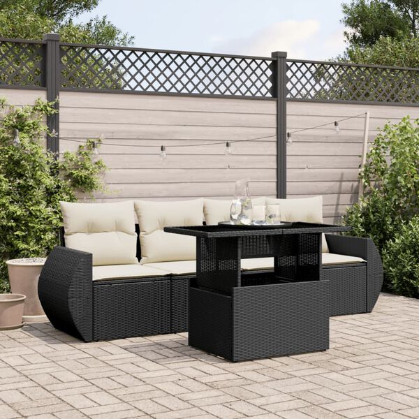 vidaXL Salon de jardin 5 pcs avec coussins noir r&eacute;sine tress&eacute;e