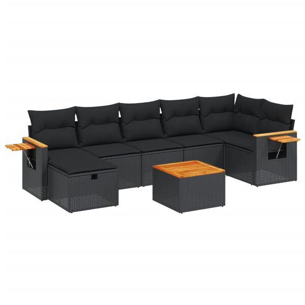 vidaXL Salon de jardin 7 pcs avec coussins noir r&eacute;sine tress&eacute;e