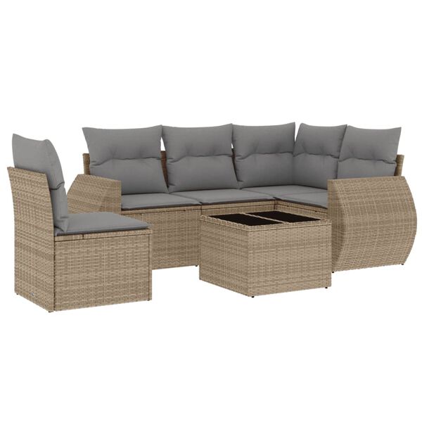vidaXL Salon de jardin avec coussins 6 pcs beige r&eacute;sine tress&eacute;e