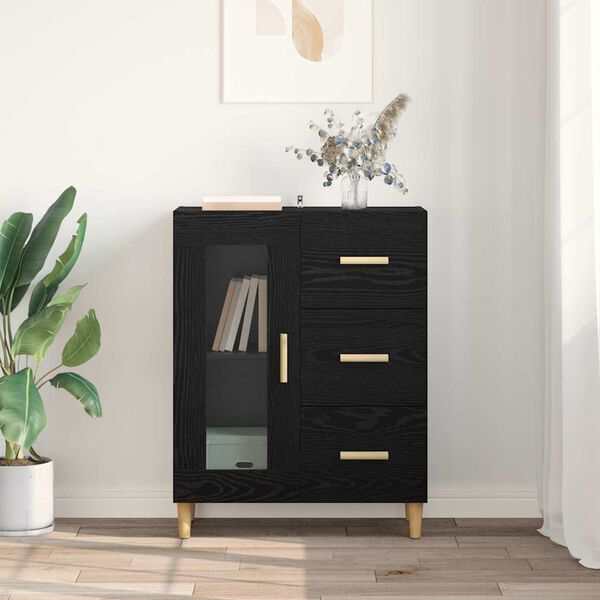 vidaXL Buffet Ch&ecirc;ne noir 69,5 x 34 x 90 cm Bois d'ing&eacute;nierie