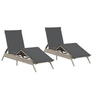 vidaXL Chaises longues avec coussins lot de 2 gris r&eacute;sine tress&eacute;e