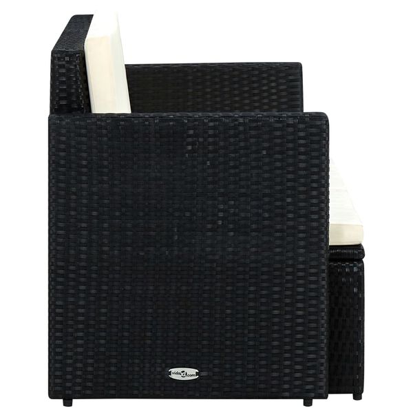 vidaXL Canap&eacute; de jardin &agrave; 2 places avec coussins Noir R&eacute;sine tress&eacute;e