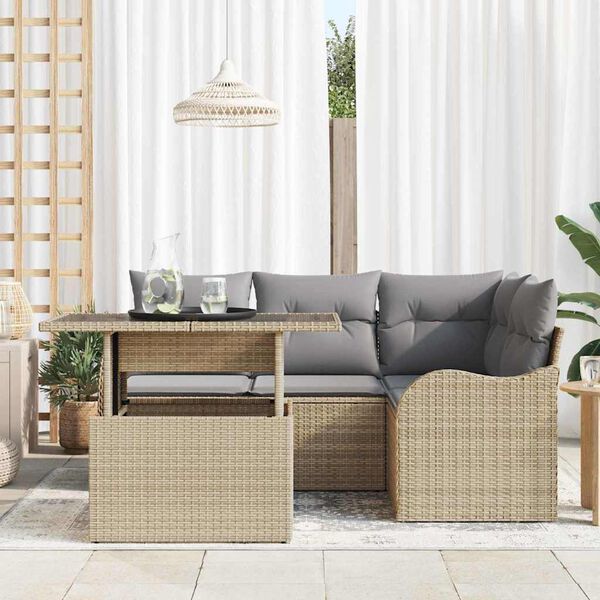 vidaXL Ensemble de canap&eacute; de jardin 5 pcs Beige Poly Rattan