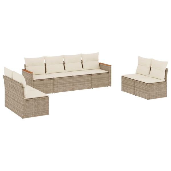 vidaXL Salon de jardin avec coussins 8 pcs beige r&eacute;sine tress&eacute;e