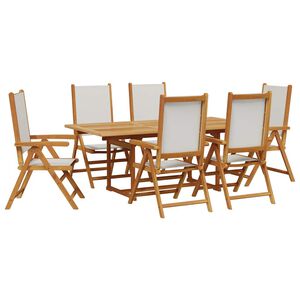 vidaXL Ensemble &agrave; manger de jardin 7 pcs blanc cr&egrave;me tissu bois massif