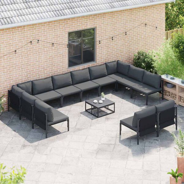 vidaXL Ensemble de canapé de jardin avec coussin 12 pcs Noir Acier