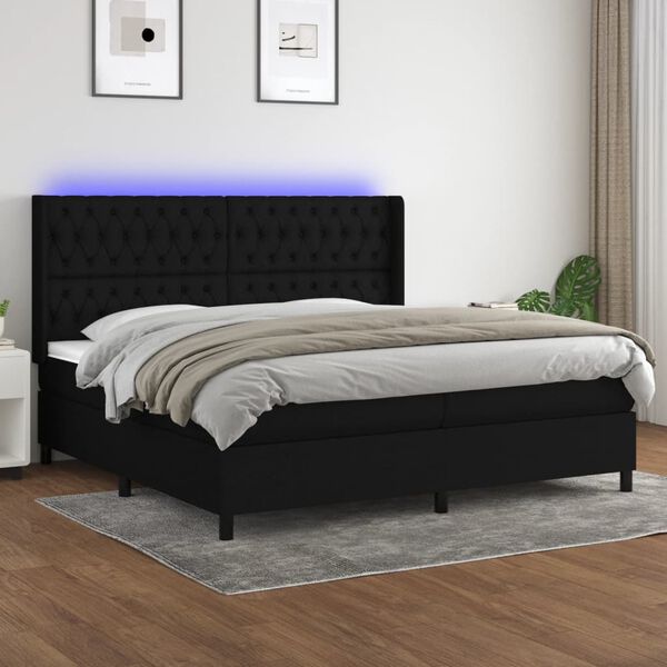 vidaXL Sommier &agrave; lattes de lit matelas et LED Noir 200x200 cm Tissu