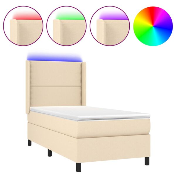 vidaXL Sommier &agrave; lattes de lit matelas LED Cr&egrave;me 100x200 cm Tissu