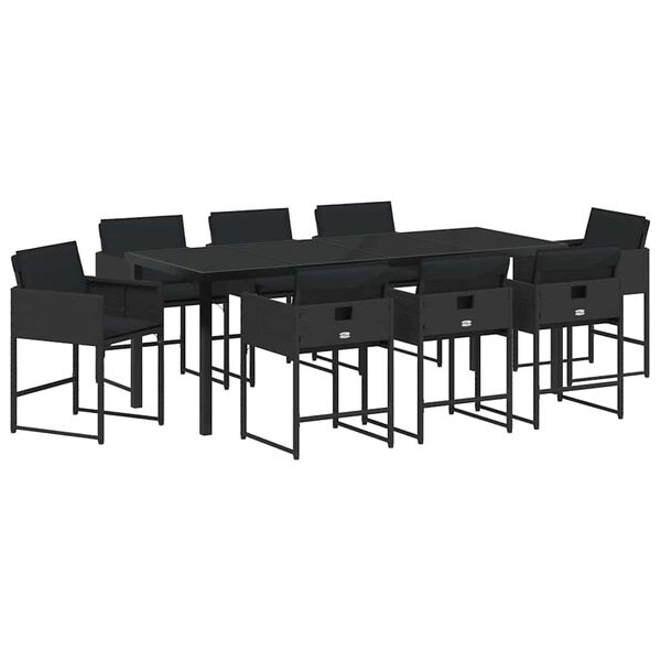 vidaXL Ensemble de salle &agrave; manger pour jardin 9 pcs Noir polyrotin