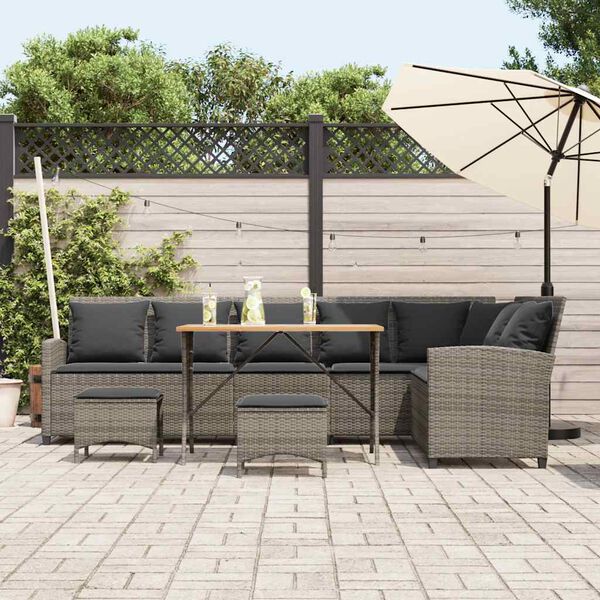 vidaXL Salon de jardin 4 pcs avec coussins forme L gris r&eacute;sine tress&eacute;e
