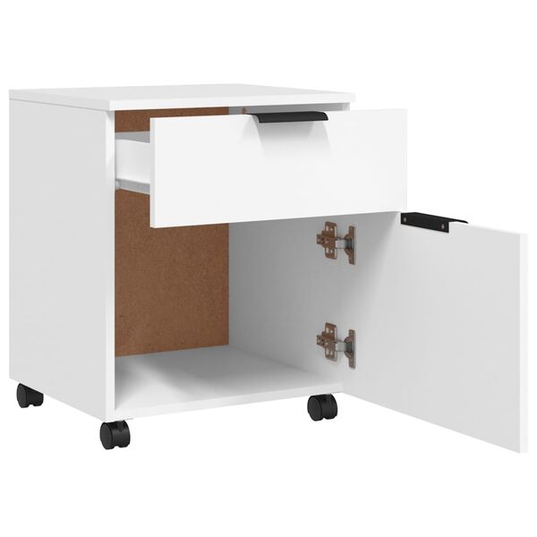 vidaXL Classeur mobile avec roues Blanc 45x38x54 cm Bois d'ing&eacute;nierie
