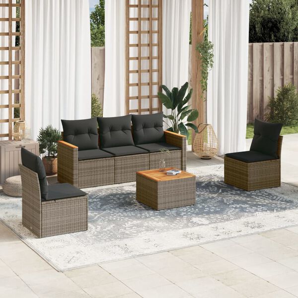 vidaXL Salon de jardin 6 pcs avec coussins gris résine tressée