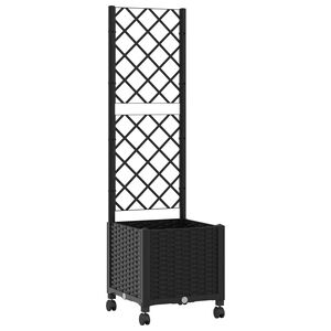 vidaXL Bac de jardin avec treillis et roues Noir 40 x 40 x 146 cm PP