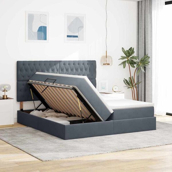 vidaXL Lit de Rangement avec matelas Gris fonc&eacute; 180 x 200 cm Velours