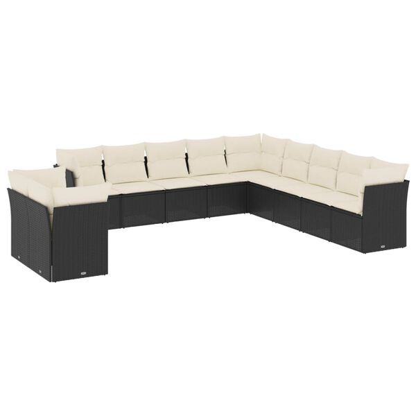 vidaXL Salon de jardin 11 pcs avec coussins noir r&eacute;sine tress&eacute;e