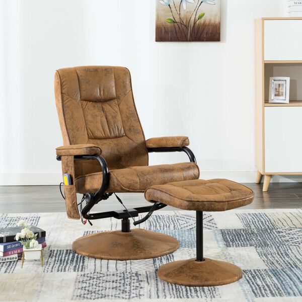 vidaXL Fauteuil de massage avec repose-pied Marron Similicuir daim