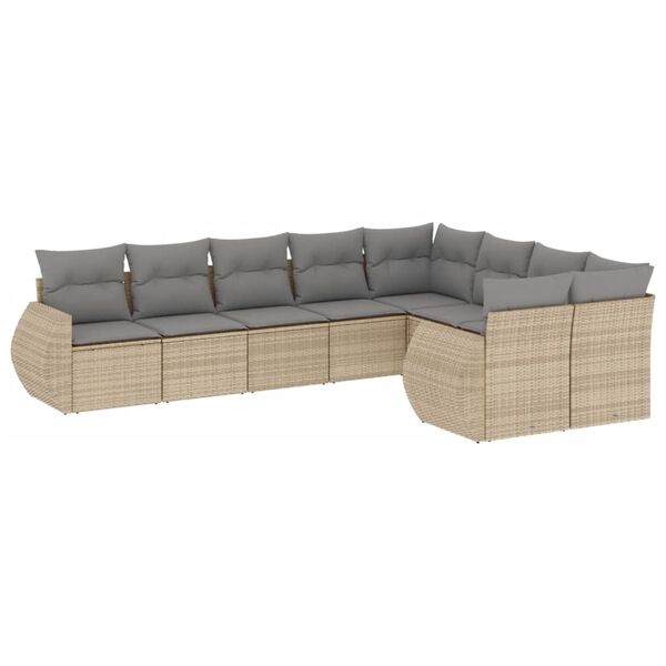 vidaXL Salon de jardin avec coussins 9 pcs beige r&eacute;sine tress&eacute;e