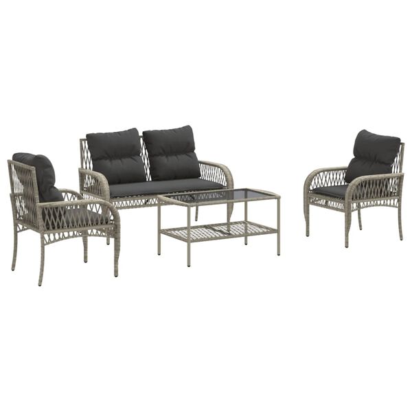 vidaXL Salon de jardin 4 pcs avec coussins gris clair résine tressée