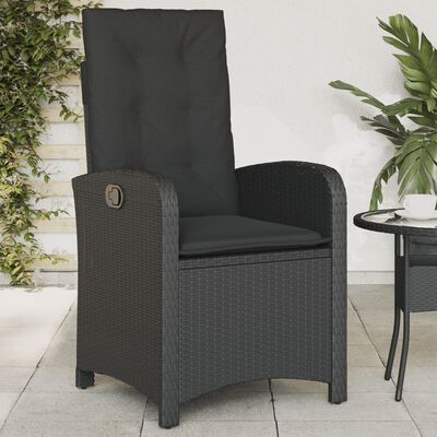 vidaXL Chaise inclinable de jardin avec coussins noir résine tressée
