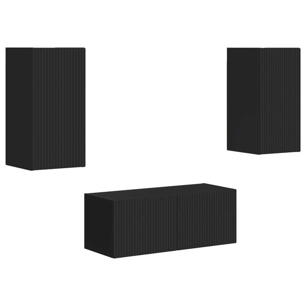 vidaXL Ensemble meuble TV Montage mural 2 pcs Noir Bois d'ing&eacute;nierie