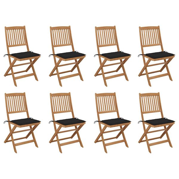 vidaXL Chaises pliables d'ext&eacute;rieur et coussins lot de 8 Bois d'acacia