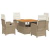 vidaXL Ensemble &agrave; manger de jardin avec coussins 5pcs Beige poly rotin