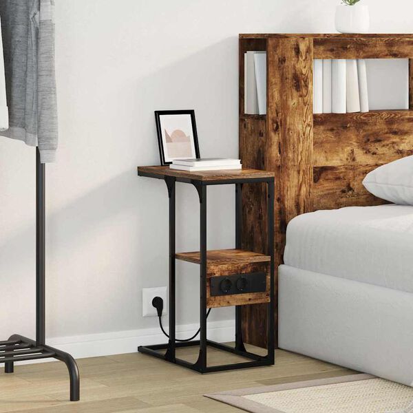 vidaXL Cabinet de chevet avec tiroir Ch&ecirc;ne fum&eacute; 41.5 x 26 x 60.5 cm