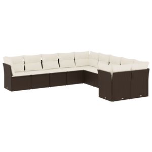 vidaXL Salon de jardin 10 pcs avec coussins marron r&eacute;sine tress&eacute;e