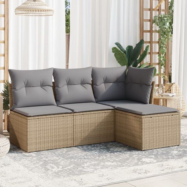 vidaXL Salon de jardin avec coussins 4 pcs beige r&eacute;sine tress&eacute;e