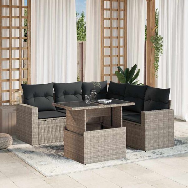 vidaXL Salon de jardin 6 pcs avec coussins gris clair r&eacute;sine tress&eacute;e