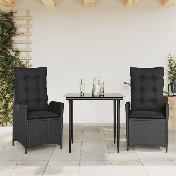 vidaXL Ensemble à manger de jardin avec coussins 3 pcs Noir
