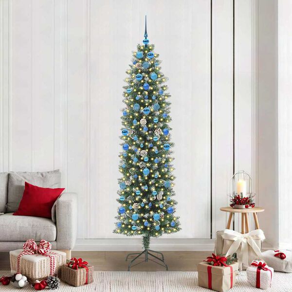 vidaXL Arbre de No&euml;l artificiel slim avec 300 LED Vert et blanc 210 cm