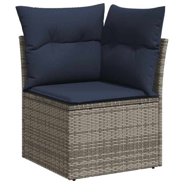 vidaXL Salon de jardin 9 pcs avec coussins gris résine tressée