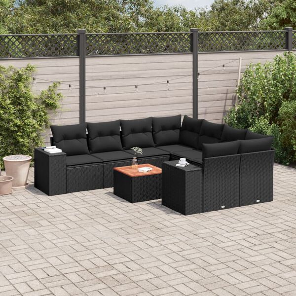 vidaXL Salon de jardin 9 pcs avec coussins noir r&eacute;sine tress&eacute;e