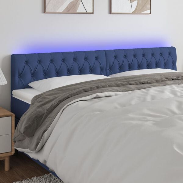 vidaXL T&ecirc;te de lit &agrave; LED Bleu 200x7x78/88 cm Tissu