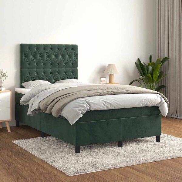 vidaXL Sommier &agrave; lattes de lit avec matelas vert fonc&eacute; 120x190 cm